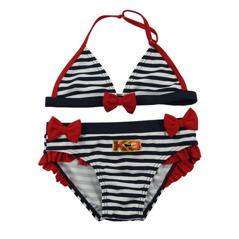 Little Girl Bikini Factory Custom Navy Stripes & Red Bows Girls Halter ...