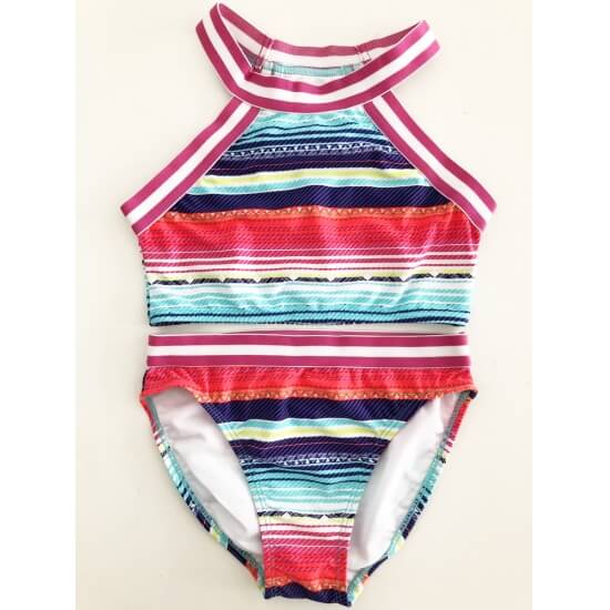 Custom Stripes Girls Halter Swimwear Bikinis For Girls