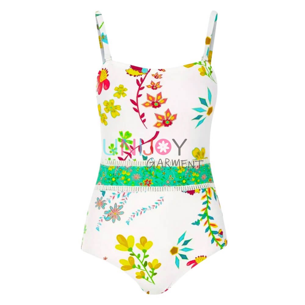 UNWMOP-009785-Floral Printed One-piece Custom Logo Swimwear