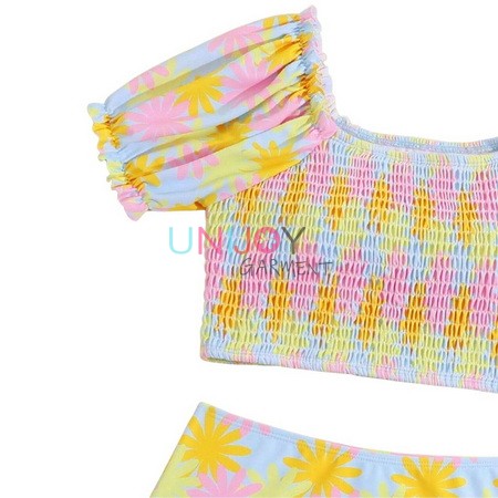 UNGLBK-037-Girls Short Sleeves Custom Made Shirred Swimwear