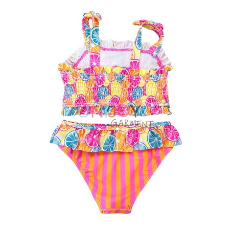 UNGLBK2401-Shirred Bikini Fruits and Stripes Print Swimwear China