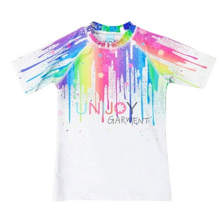 UNGLRG2401-Colorful Splash Print Girls Custom Rashguard Supplier