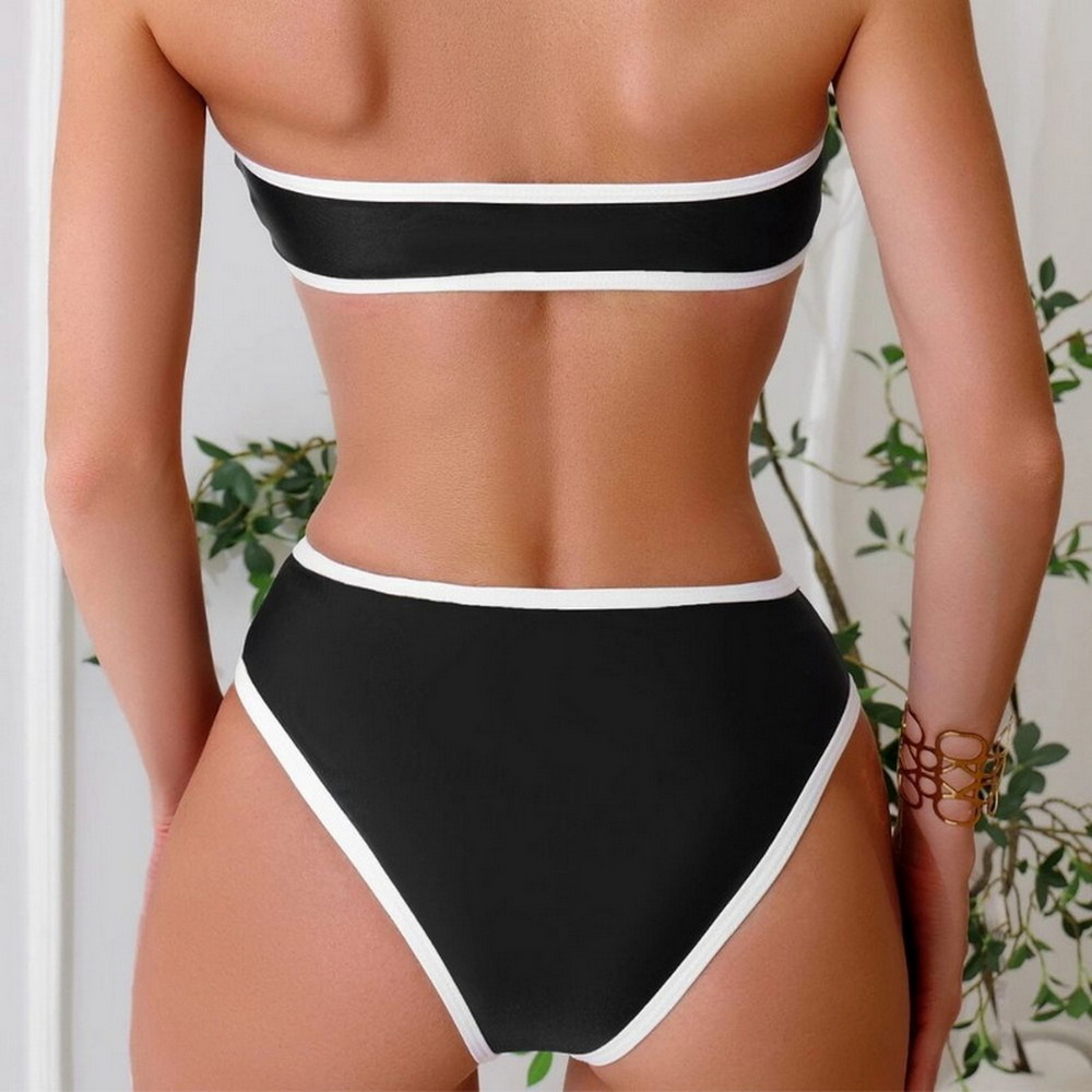 UNWMOP-240620-Black and White Contrast Piping Custom Swimwear