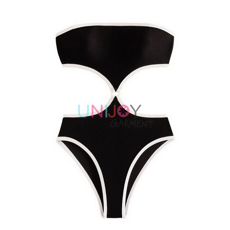 UNWMOP-240620- Black and White Contrast Piping Cutouts Custom Made Swimwear