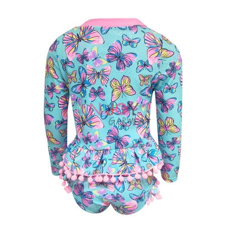 UNGLRG-2407- Girls Long Sleeved Pom-Pom Swimwear Custom Rash Guards Set