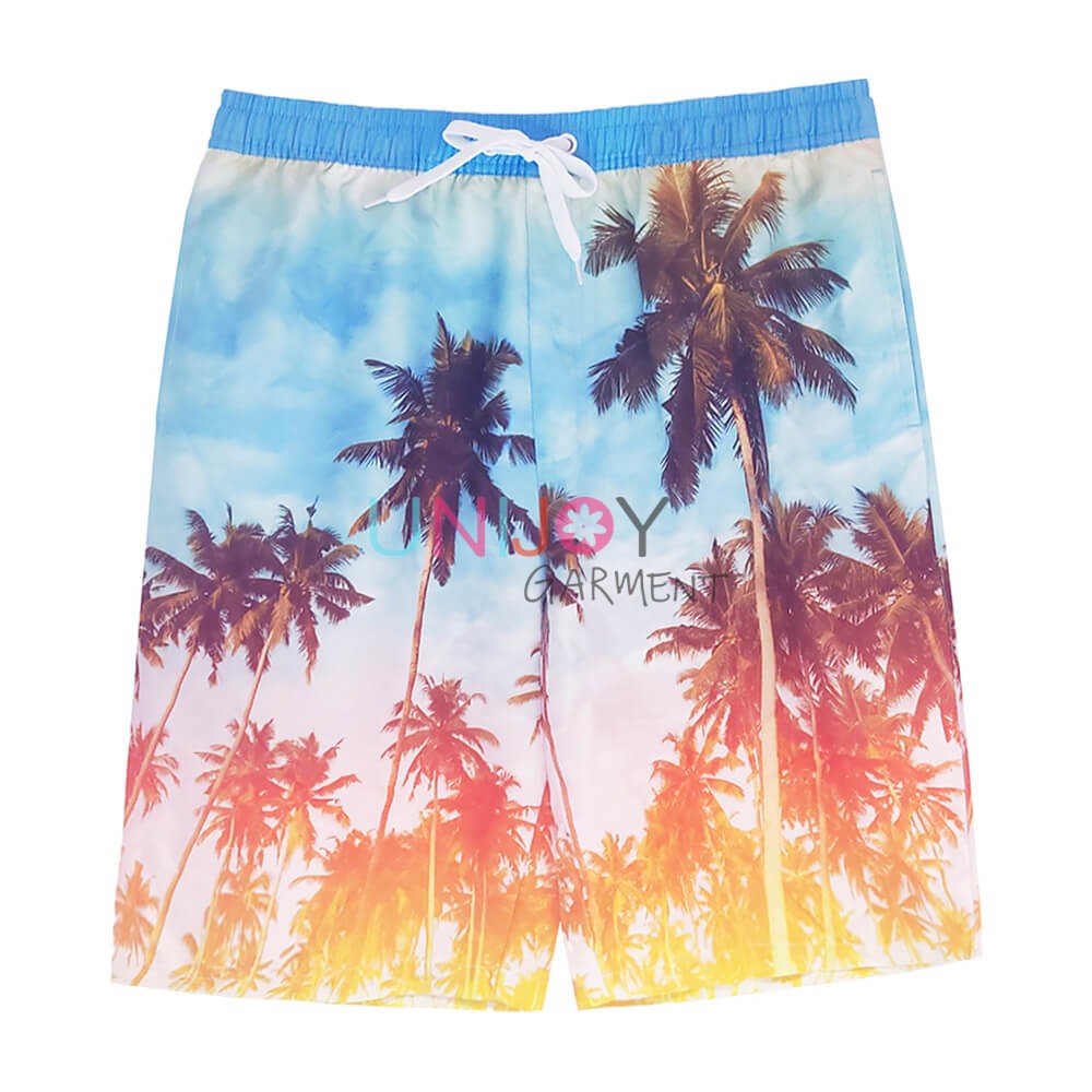 UNMS-240716-Mens Swim Shorts Manufacturer For Coconut Tree Print Board Shorts