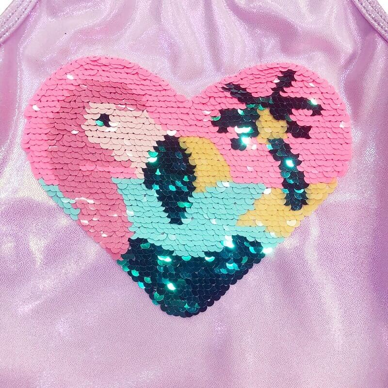 UNGLOP-015-Girls Custom Swimsuit With Flamingo Sequin Print