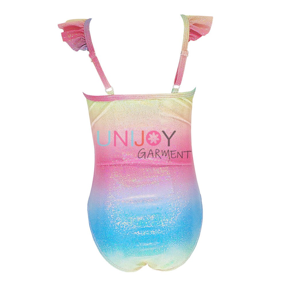 UNGLOP-22024-Foil Print Rainbow Color Girls Custom One-piece Swimsuit