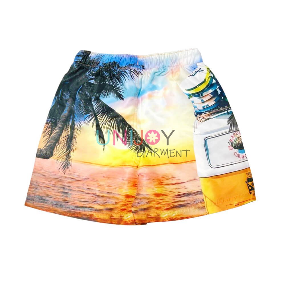 UNBYSH-059-Coconut Palm Print Boys Custom Print Board Shorts