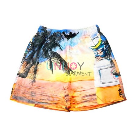 UNBYSH-059-Coconut Palm and Sunset Digital Print Custom Printed Swim Trunks