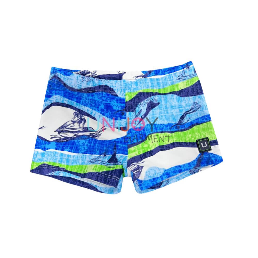 UNBYSH-24063-Boys Shark Custom Print Swim Shorts Swimsuit