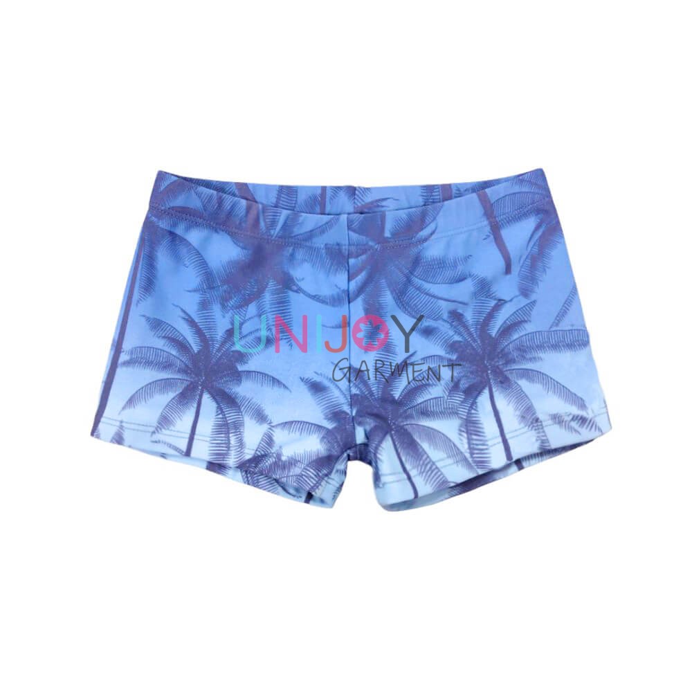 UNBYSH-240925-Coconut Tree Print Boys Custom Swim Trunks