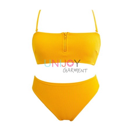 UNWMBK-2411-Custom Bikini Orange Rib Textured Swimwear With Zipper