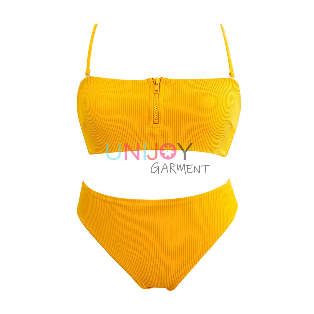 UNWMBK-2411-Ribbed Bikini Bandeau Swimwear With Front Zipper