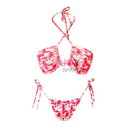 UNWMBK-24112-Custom Print Bikini Criss Cross Neck Multiple Wearing Style