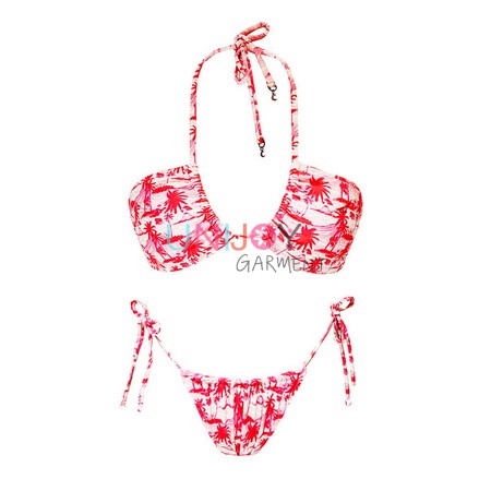 UNWMBK-24112-Custom Print Bikini Halter Scoop Neck Multiple Wearing Style