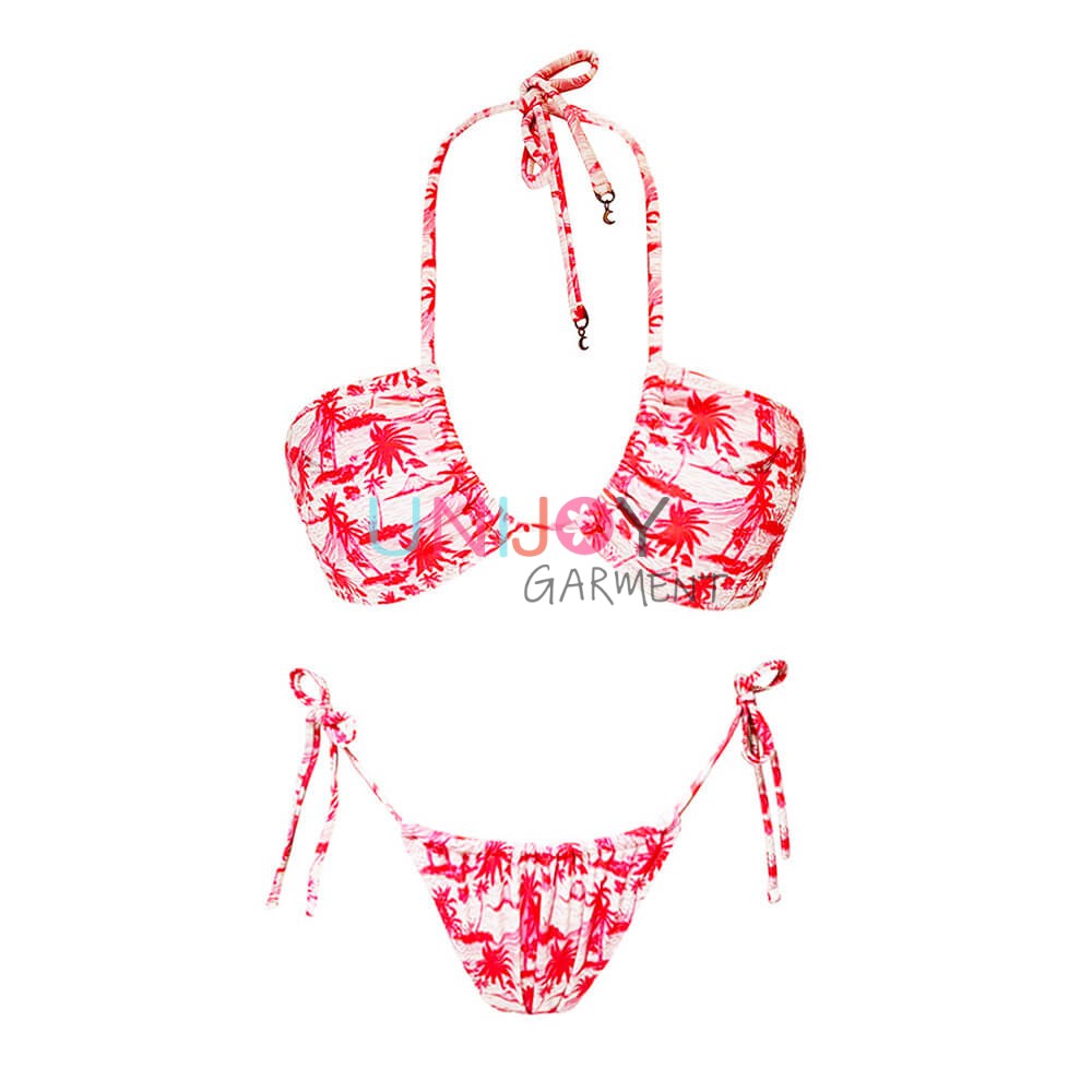 UNWMBK-24112-Women Custom Print Bikini Halter Scoop Neck Multiple Wearing Style