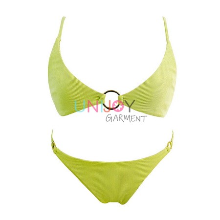 UNWMBK-241201-Custom Bikini Metal Ring Ribbed Swimsuit Triangle Cups High Cut