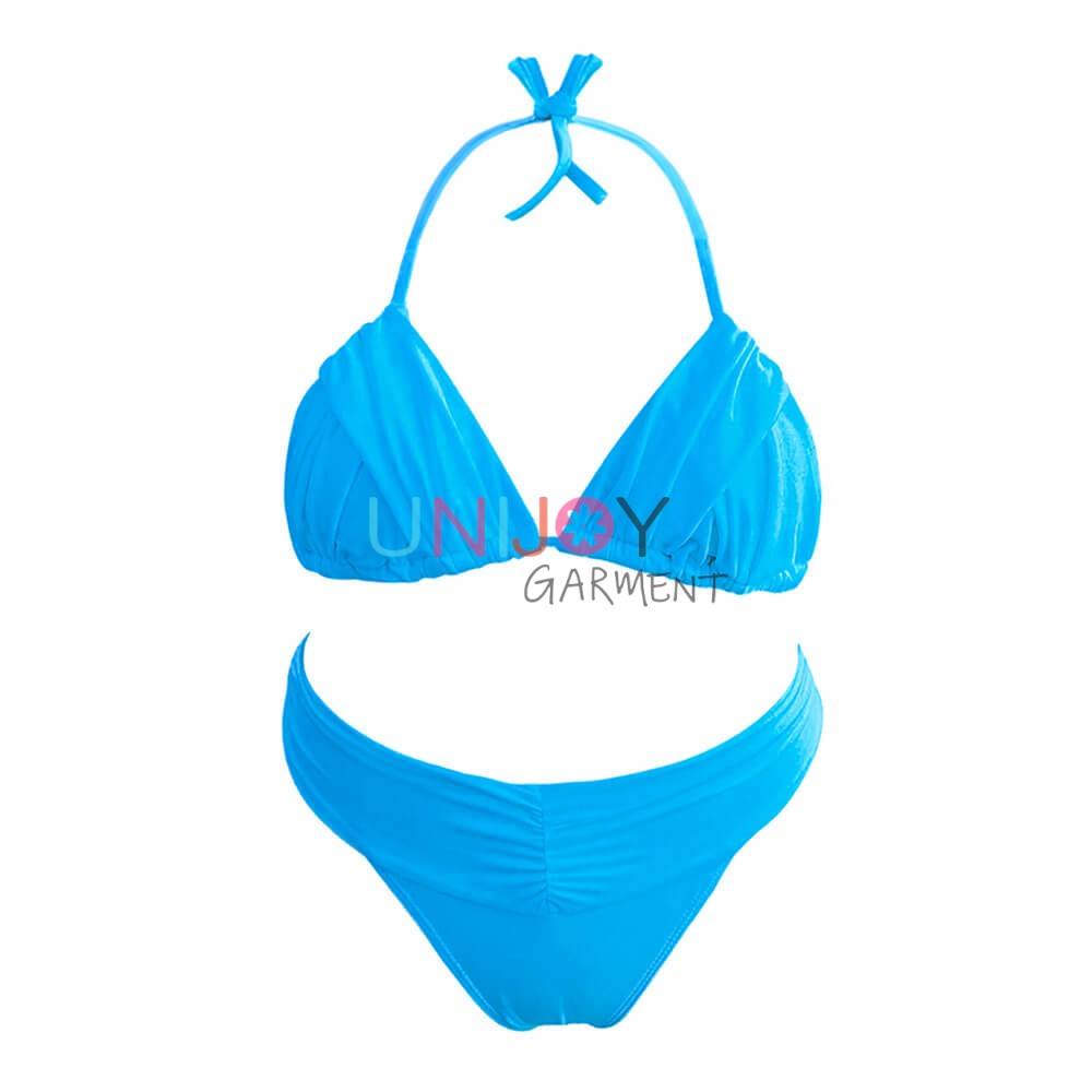 UNWMBK-241202-Blue Triangle Ruched Custom Bikini Set