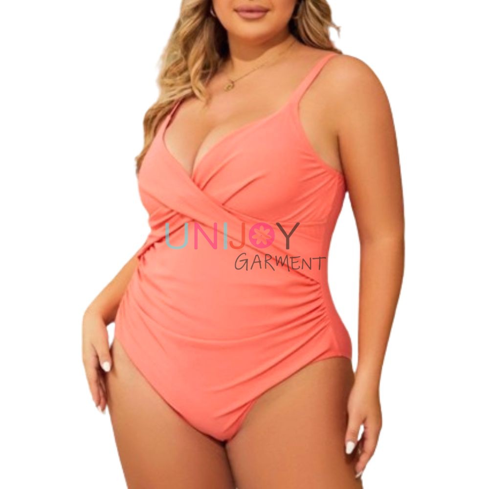 UNWMPLS-24003-Ruched Wrap Women Plus Size One-piece Swimsuit