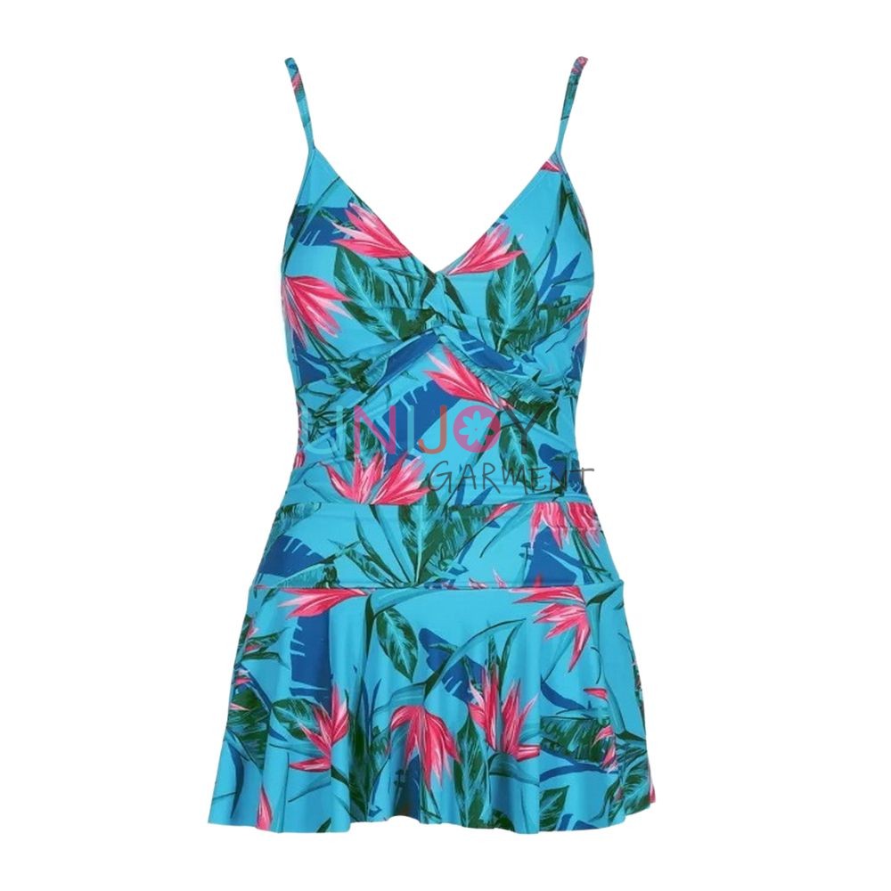 UNWMPLS-24004-Women Plus Size Swim Dress Custom Printed Swimsuit