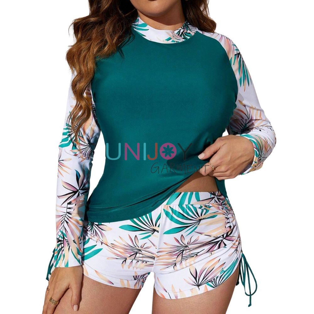 UNWMPLS-24005-Custom Tropical Print Rashguard Big Size Swimsuit