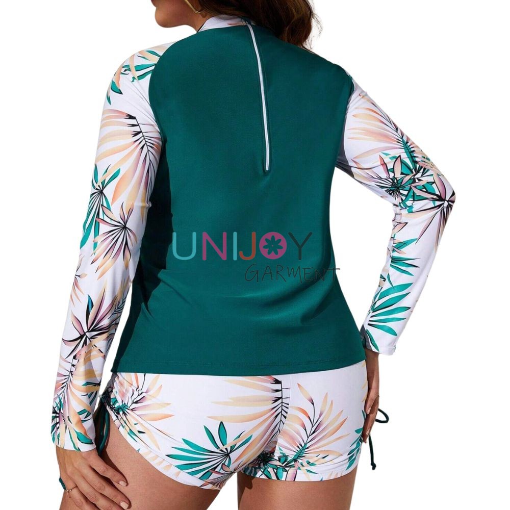 UNWMPLS-24005-Long Sleeve Rashguard Women Plus Swimwear With Zipper