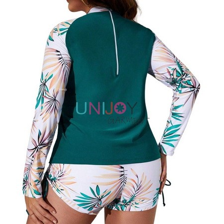 UNWMPLS-24005- Plus Size Swimsuit Long Sleeve Rashguard With Zipper