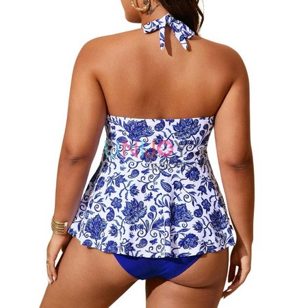 UNWMPLS-24006-Plus Size Swimwear Wit Halter Tankini Top And Shorts